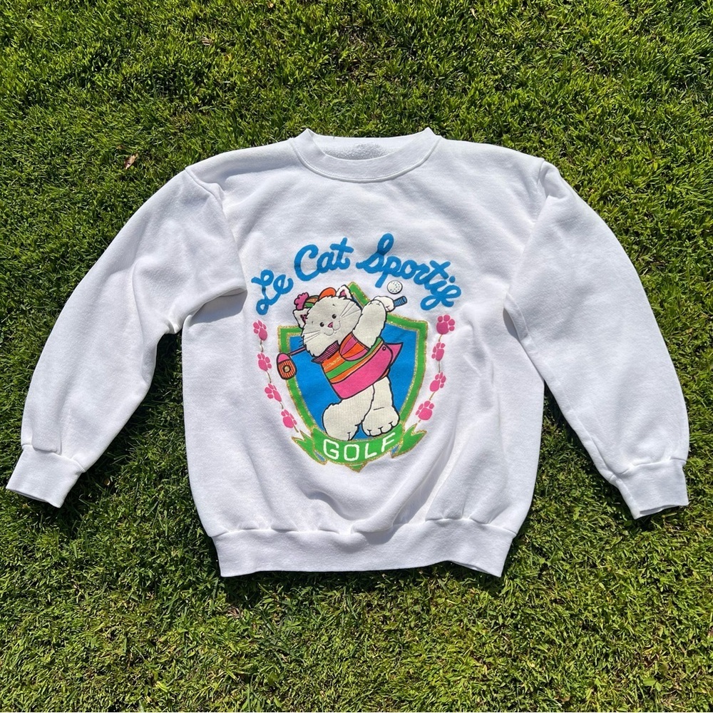 VTG Le Cat Sportif Golfing Kitty Cat Puff Print Crewneck Sweatshirt Kitschy GUC